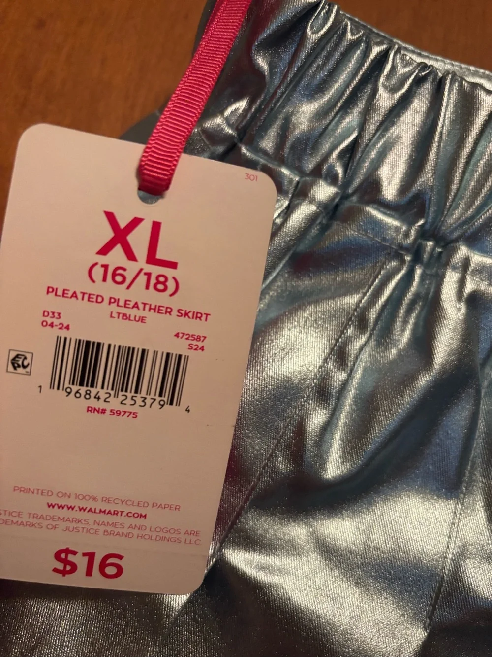 Justice Metallic Silver Pleated Skater Skirt with Tag
